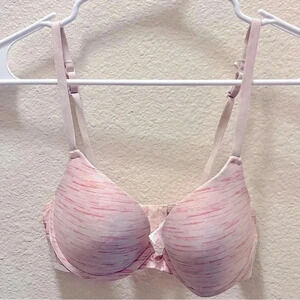 SO Pink and white striped push up bra 34B LOVE details on band